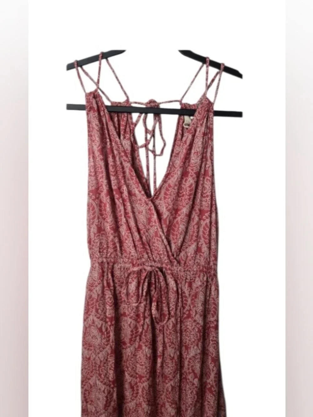 Elan Maxi Dress Pink Coral Paisley Surplice V Neck Adjustable‎ Straps Boho Chic
